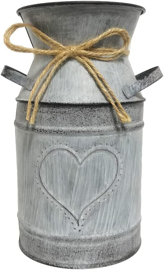 Artificial Lavender Flowers with Vase,Fake Lavender Plant Artificial in Metal Vase for Kitchen Counter Rustic Farmhouse Decor (Heart,Purple)