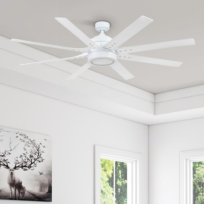 Honeywell Ceiling Fans Xerxes Modern 62 Inch Ceiling Fan with Light, Remote Control Fan, LED Indoor Fan with 8 Blades, White and Gray Wash Blade Finish Options, White (51628-01)