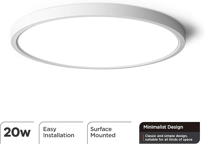 TALOYA Flush Mount Ceiling Light,12 Inch,20W,5000K Daylight Super Slim LED Ceiling Light for Bedroom, Living Room, Kitchen, Laundry and Hallway