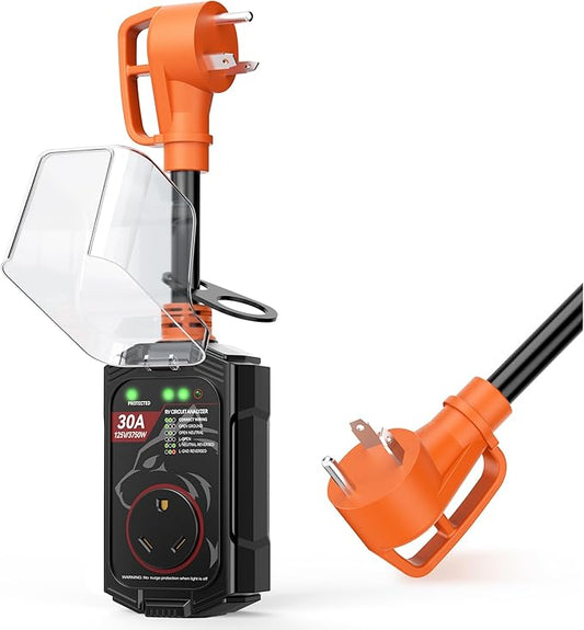 Vehiker 16000 Joules-RV Surge Protector 30 Amp, RV Power Surge Voltage Protection, RV Adapter Plug for Camper, Circuit Analyzer for Travel Trailers with Waterpoof Cover(Orange)