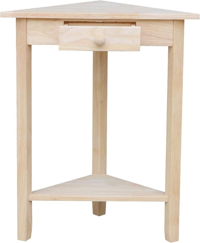 IC International Concepts Corner Accent Table Solid Real Wood, Sturdy Parawood, 19.7" W x 9.9" D x 24" H, DIY, Paint/Stain Ready, Unfinished