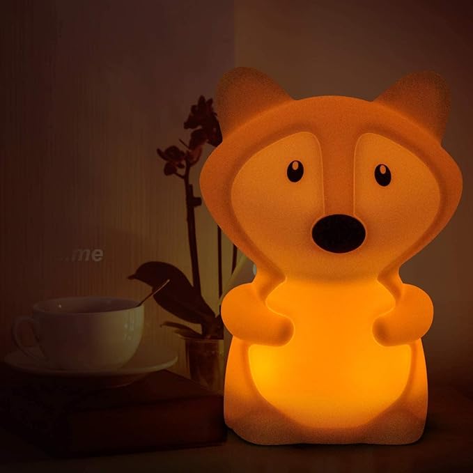 Animal-Shaped Night Light, Rechargeable LED Soft Silicone (BPA Free) Bedside Lamp for Children/Adults, Adjustable Brightness and 9 Colors by Touch Control & Remote Control (Big Fox)