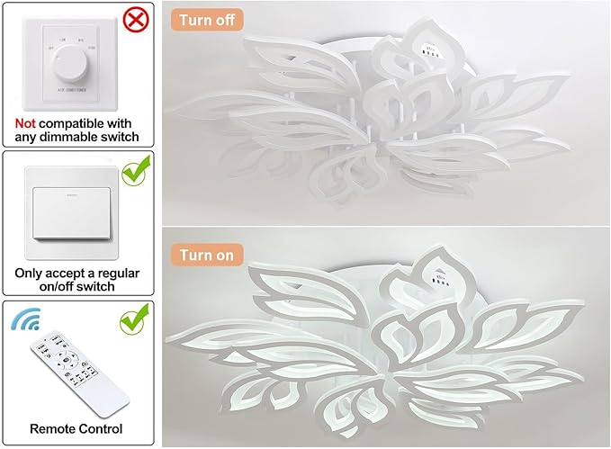 Garwarm Modern Ceiling Light,32” Dimmable LED Chandelier Flush Mount Ceiling Lights,Remote Control Acrylic Leaf Ceiling Lamp Fixture for Living Room Dining Room Bedroom Kitchen(90W /White)