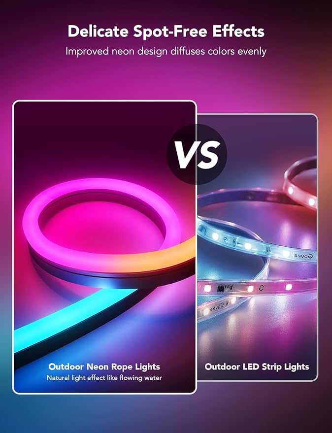 Govee Outdoor Neon Rope Lights, 32.8ft RGBIC IP67 Waterproof Patio Decorations with 64 Scene Modes, Music Sync, Flexible LED Outdoor Lights, Neon Lights Work with Alexa, Google Assistant