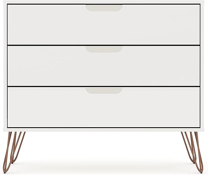 Manhattan Comfort Rockefeller 3 Drawer Dresser for Bedroom Storage, Nursery, Closet, Living Room, Entryway, TV Stand for Screens up to 32 Inches, Anti-Tip Kit Included, Set of 2, White