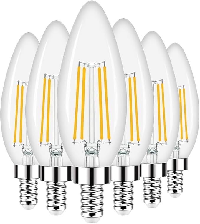 Honesorn Dimmable E12 Candelabra Led Light Bulbs, 2700k 60-Watt Equivalent Type B Chandelier Light Bulb for Ceiling Fan, Soft White C35 B11 Candle led for Candelabra Base 6 Pack