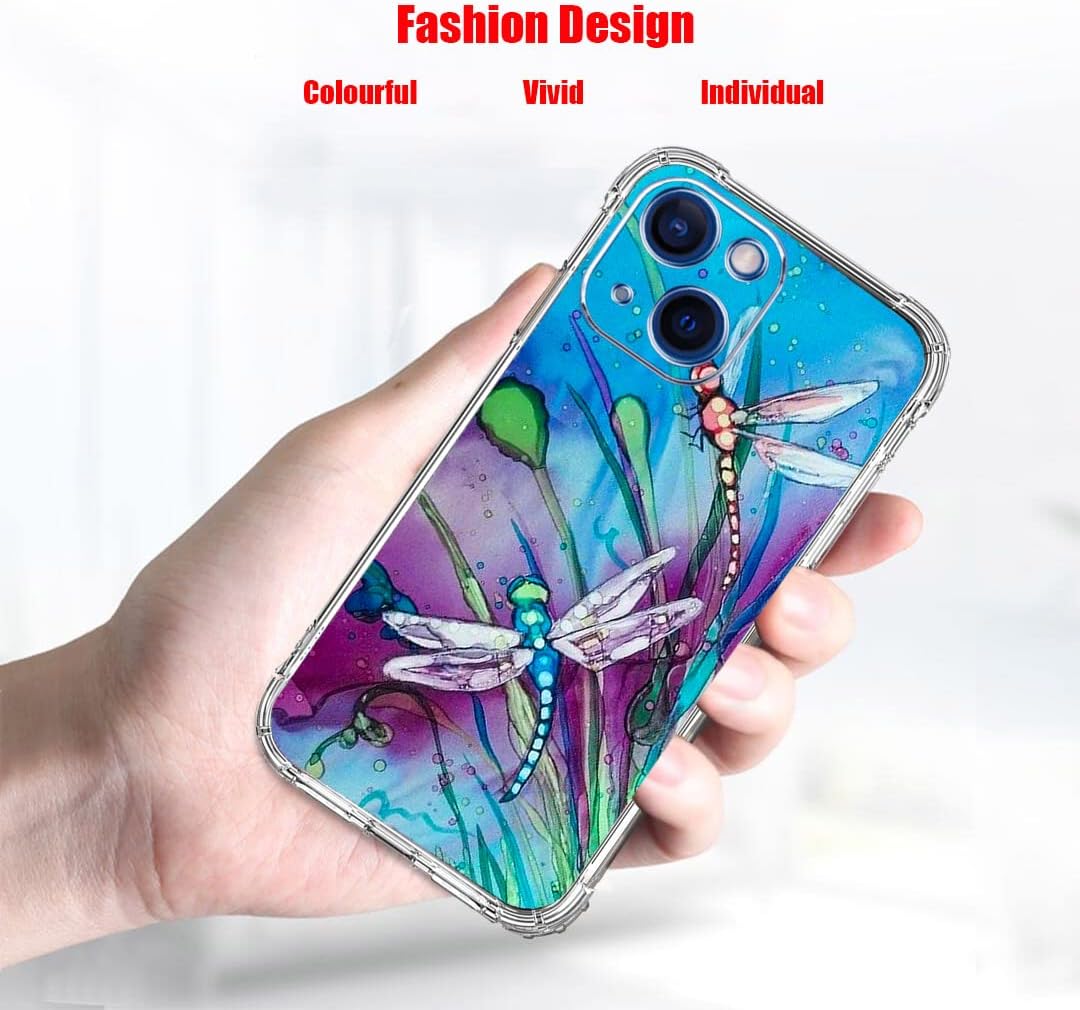 iPhone 14 Case, Cute Dragonfly Drop Protection Shockproof TPU Full Body Protective Scratch-Resistant Cover