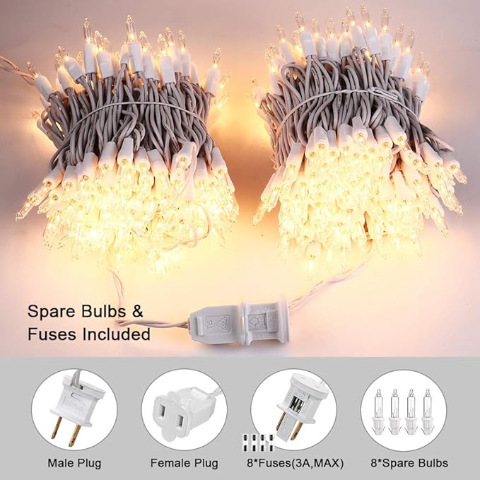 Brizled Christmas Lights, 600 Count 139.2ft Incandescent Mini Lights, Connectable 120V UL Certified for Xmas Wedding Bedroom Porch Decor, White Wire, Warm White