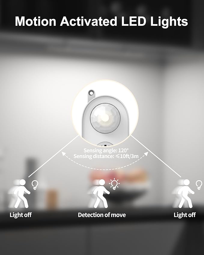 ASOKO Motion Sensor Dimmable Led Under Cabinet Lighting,12 inches Plug in Led Counter Light Bars, Cool White 6000K Light Bar for Kitchen/Closet/Wardrobe/Shelf/Desk/Display Case