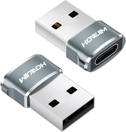 USB to USB C Adapter 2Pack,USB2.0 Fast Charging 480Mbps Data Transfer,Type-C Female to USB2.0 Male OTG Adapter,USB C Charger Connector for M-acBook,Pad,Phone15 16 17,A-pple Watch,A-irpods,G-alaxy Gray
