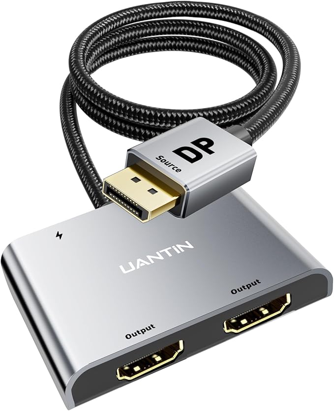 DisplayPort to Dual HDMI Adapter | 4K 60Hz DP Source to HDMI Splitter Extended Display Adapter for Dual Monitors,Display Port Converter for NVIDIA, AMD Graphics Card