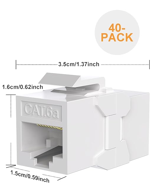 40 Pack Cat6A Keystone Jack Coupler RJ45 Female to Female Ethernet Wall Jack UTP Inline for Cat6a/Cat6/Cat5e/Cat5 White