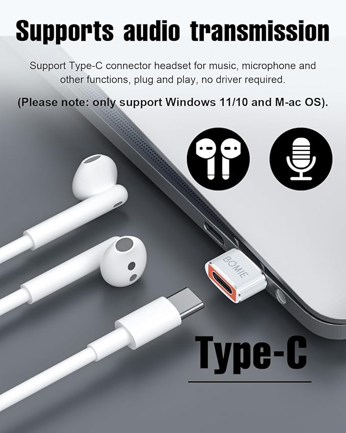 BOMIE USB to USB C Adapter 6 Pack,PD/QC Fast Charging 480Mbps Data Transfer,USB C to USB A Charger Cable Converter for M-acBook,Phone 15/16/17 Pro Max,Pad Pro,A-pple Watch,X-peria,G-alaxy,P-ixel White