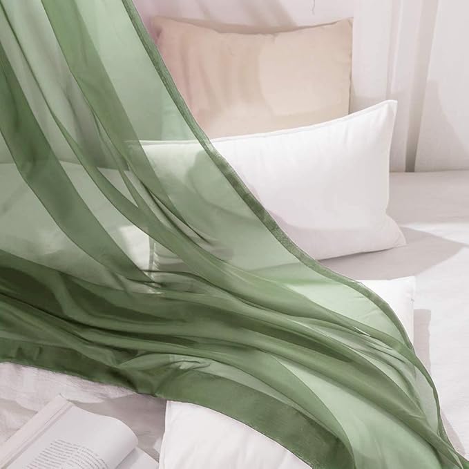 MIULEE Sheer Window Scarf Valance Extra Long Topper Spring Elegant Swag Curtains Luxury Draping Fabric for Wedding Arch Party Ceremony Canopy Bed Living Room, 54'' x 144'', 1 Panel Sage Green