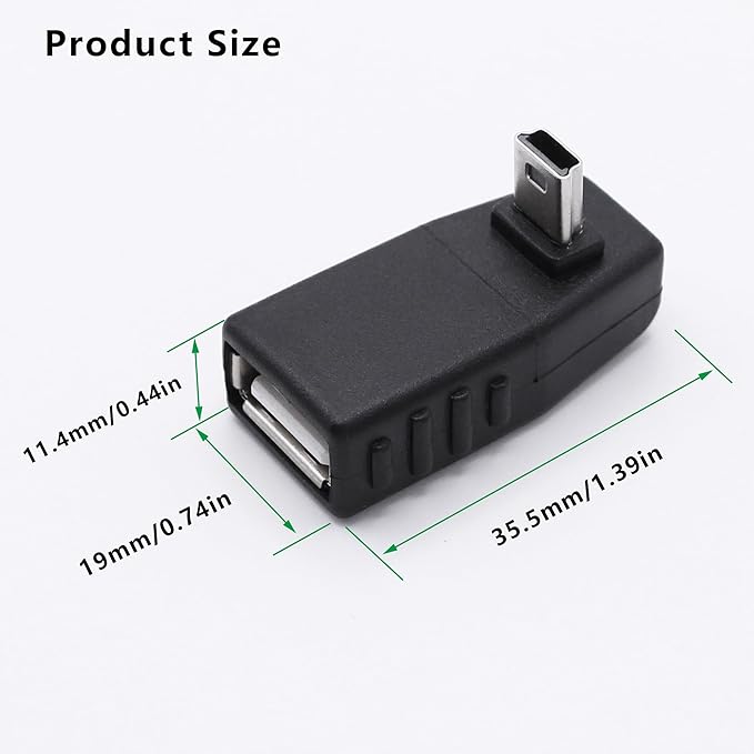 90 Degree Mini USB to USB A OTG Adapter,Up Angle Mini USB 5-Pin Type B Male to USB Type A Female Adapter Converter for Digital Cameras,Black(2 Pack,UP)