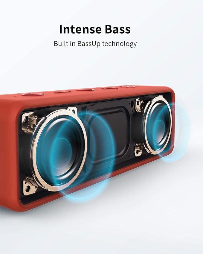 Anker SoundCore 2 Portable Bluetooth Speaker, Wireless, Enhanced Bass, 24-Hour Playtime, 66ft Range, IPX7 Water Resistant, Built-in Mic, Ideal for Travel, Compact and Easy to Use - Red