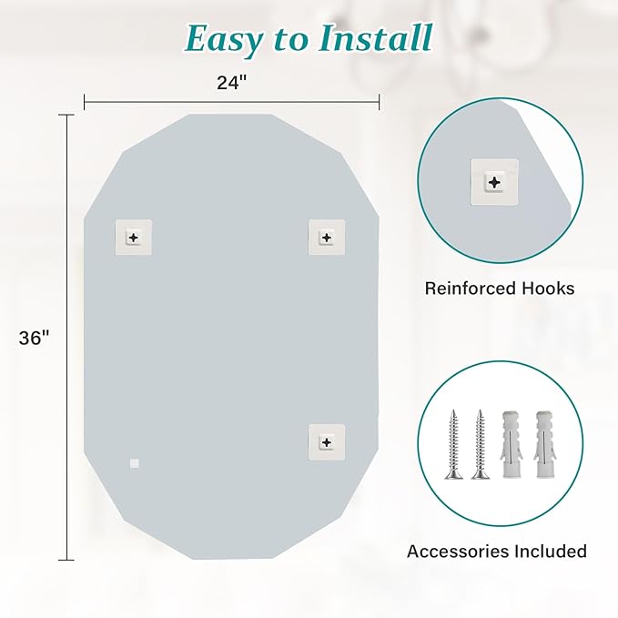 Pregaspor Single Beveled Edge Bathroom Vanity Mirror, 23.6" x 35.4" Oval Wall Mirror, Shatterproof Frameless Mirror for Over Sink, Restroom