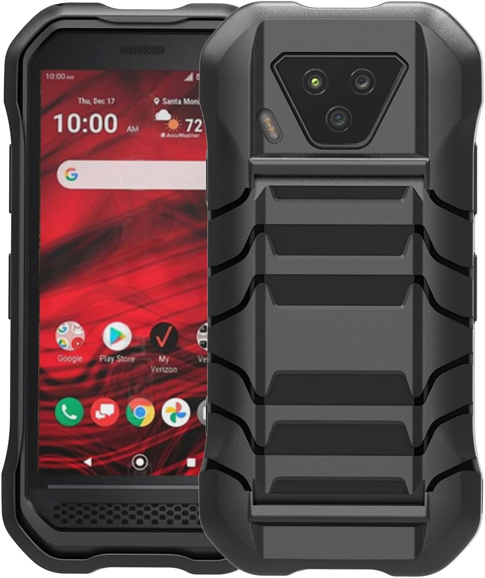 Nakedcellphone Black Tactical Armor Case for Kyocera DuraForce Ultra 5G UW (E7110) - Rugged, Anti-Shock, with Hand