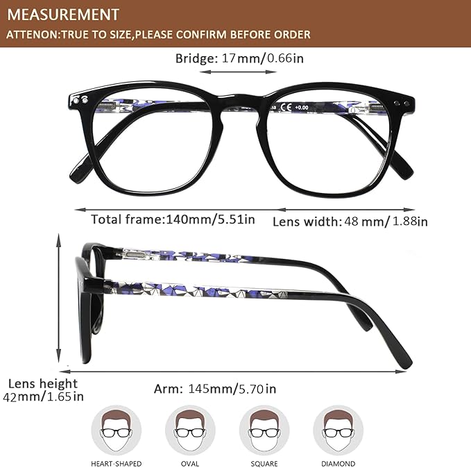 Henotin 3-Pack Blue Light Blocking Reading Glasses,Spring Hinge Computer Readers for Men Women,Anti UV Ray Filter Eyeglasses (Mixed Color-2, 0.50, Diopters)