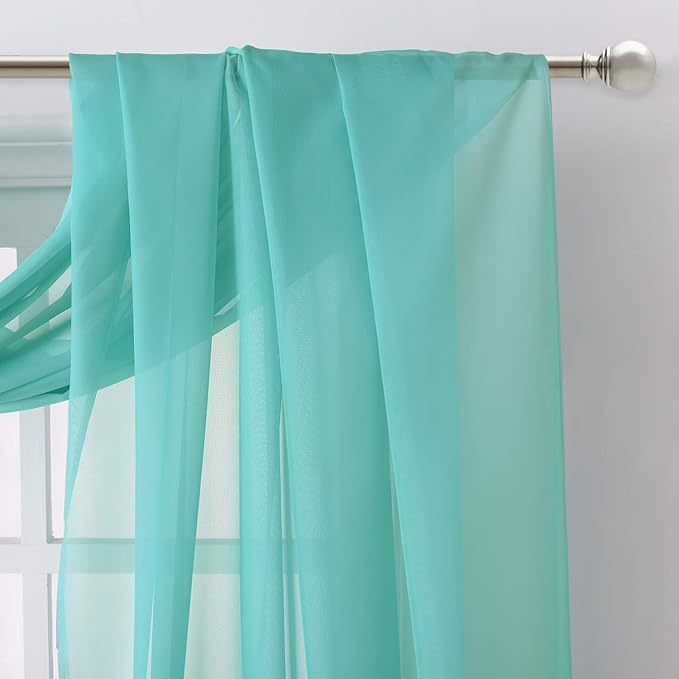 NICETOWN Pool Blue Decorative Window Scarfs, Fresh Color Chic Voile Sheer Curtains Flexible Valances for Beach House & Nursery Decor, Set of 2, W60 x L216