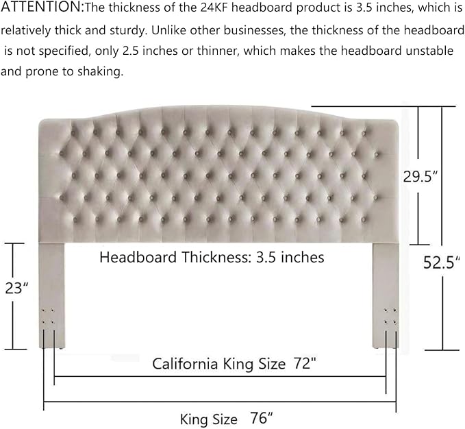24KF Upholstered Tufted Button Velvet Headboard,Comfortable Fashional Headboard King/CA King Size,Taupe