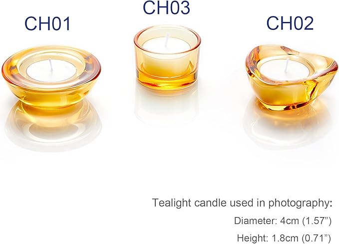 Gold Tealight Candle Holders - Set of 12, Round Chunky Glass Candle Holder, 3" Diameter - CH01 - Rusty Orange