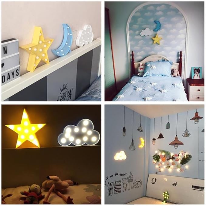 3PCS Decorative LED Crescent Moon Cloud and Star Night Lights Lamps Marquee Signs Letters for Baby Nursery Decorations Gifts for Children (Moon Cloud and Star)