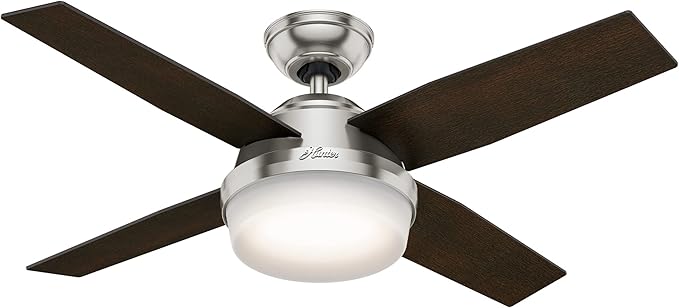 Hunter 44 inch Indoor Ceiling Fan with LED Light and Remote Control - Modern Ceiling Fan, Standard Mount, 4 Blades, For Bedroom, Living Room, or Kitchen, Quiet - Dempsey 59245, Brushed Nickel