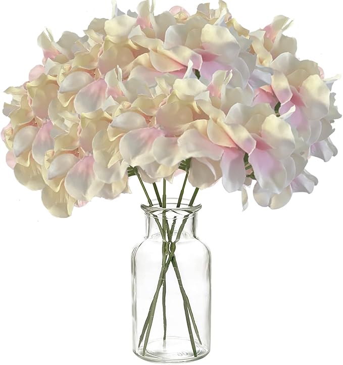 WEISPARK 100PCS Artificial Hydrangea Flowers, Fake Flowers Silk Hydrangea Full Flowers Heads with Stems for Wedding Home Party Shop Baby Shower Decor (Pink Beige)