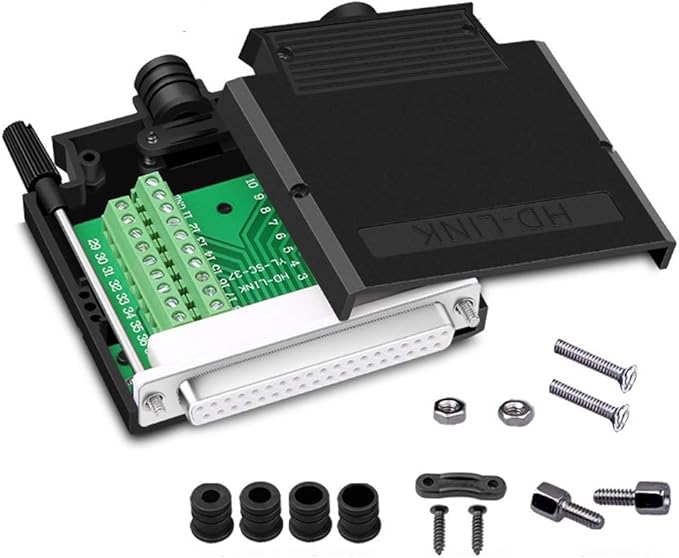 Thinner DB37 Solderless RS232 D-SUB Serial to 37-pin Port Terminal Female Adapter Connector Breakout Board with Case Long Bolts Tail Pipe
