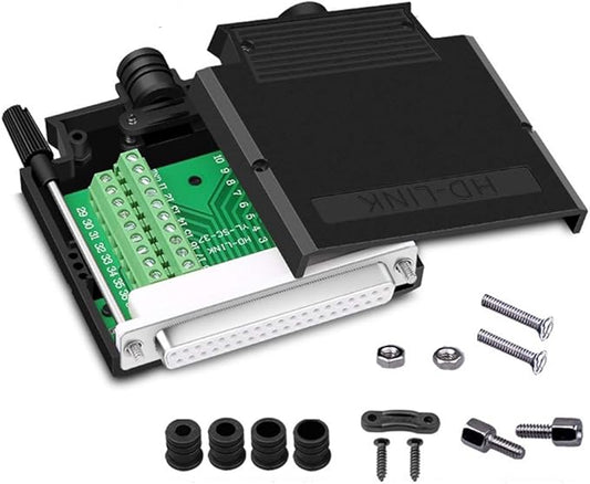 Thinner DB37 Solderless RS232 D-SUB Serial to 37-pin Port Terminal Female Adapter Connector Breakout Board with Case Long Bolts Tail Pipe
