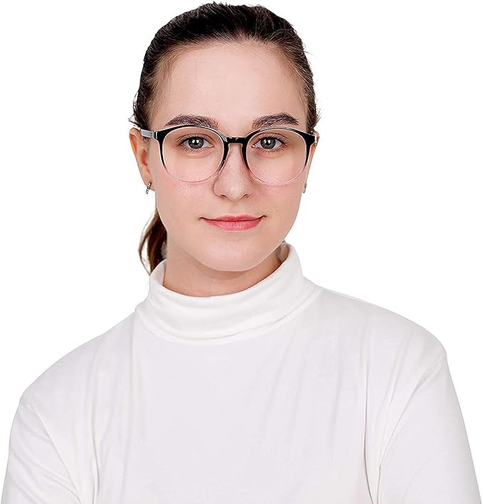 LifeArt Round Blue Light Blocking Glasses, Computer Glasses, Gaming Glasses, TV Glasses for Women Men (Black Purple, 0.25 Magnification)