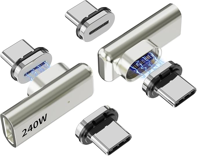 240W USB C Magnetic Adapter, Right Angle 90 Degree USB-C Male to Female Connector, 40Gbps Data Transfer, 4K Video Output, Right Angle USBC Adapter for MacBook Pro/Air, Steam Deck, PS5