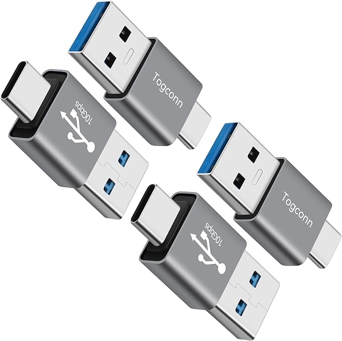 USB to USB C Adapter 4Pack, Type-C Male to USB Type-A Male Converter Connector,Support 3A Charge & 10Gbps Data Transfer Compatible with Phones, Computers, Tablet, Laptop and More