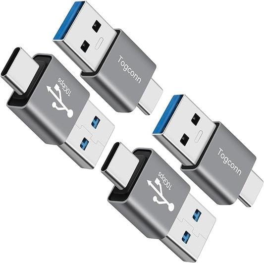 USB to USB C Adapter 4Pack, Type-C Male to USB Type-A Male Converter Connector,Support 3A Charge & 10Gbps Data Transfer Compatible with Phones, Computers, Tablet, Laptop and More