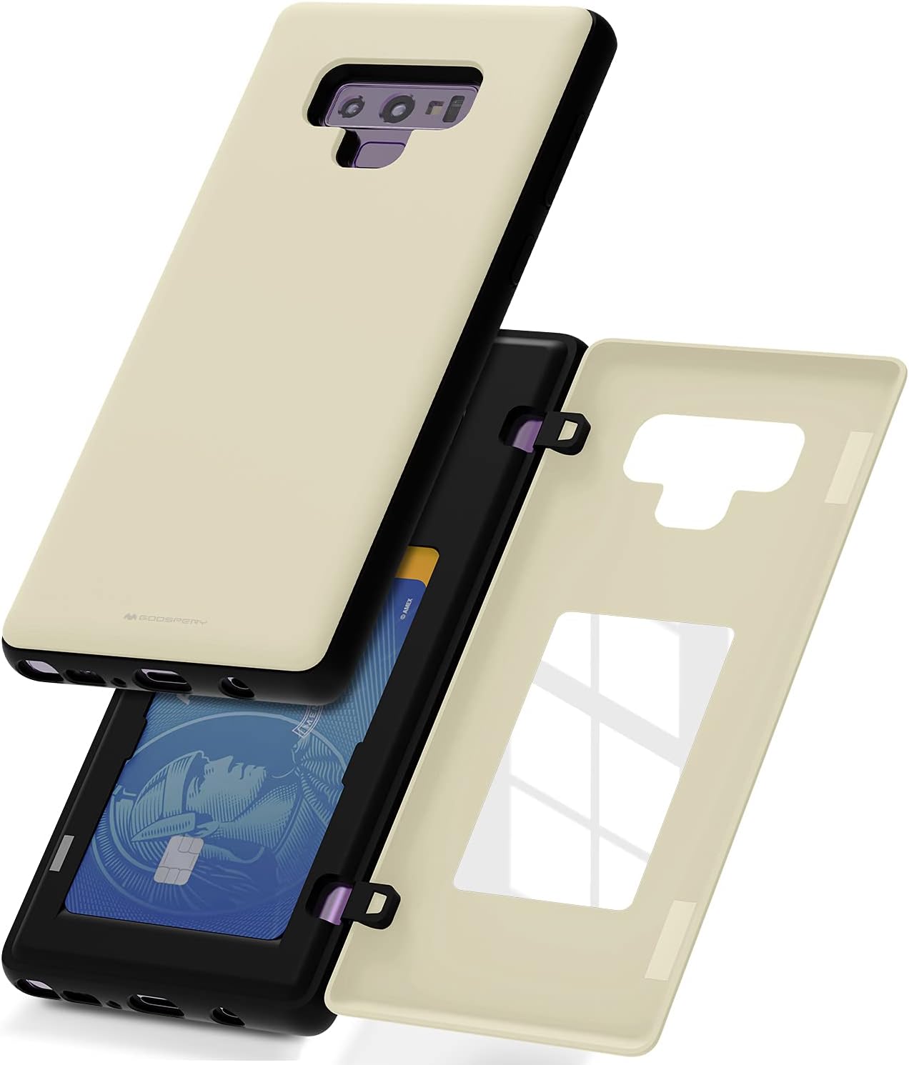 GOOSPERY Galaxy Note 9 Wallet Case, Card Holder, Protective Dual Layer Bumper Phone Case, White