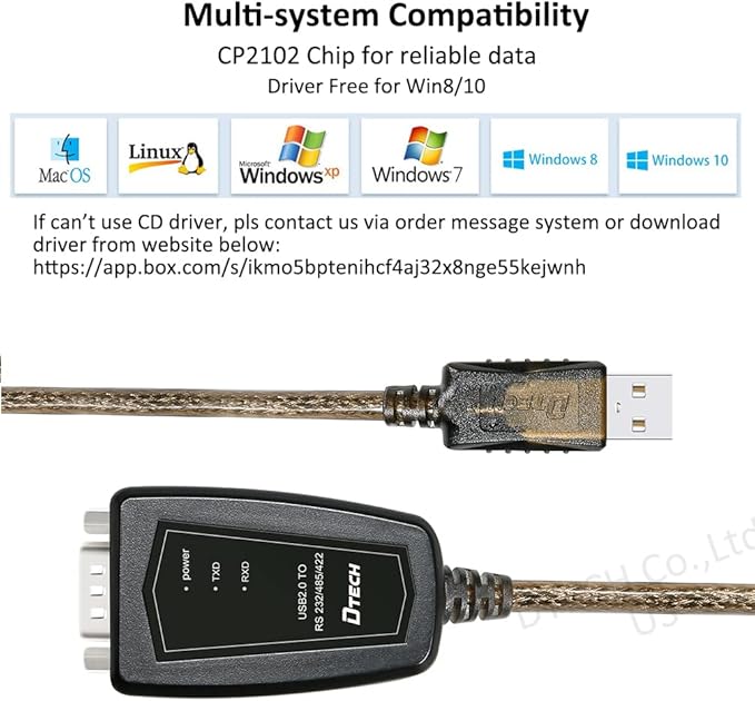 DTECH USB to Serial Adapter RS422 RS485 R232 to USB Cable (3 in 1 Interface) Supports DC 5V with Breakout Board LED Lights for Multi-Kind Control Devices Windows 11 10 8 7 XP Mac (1.5ft)