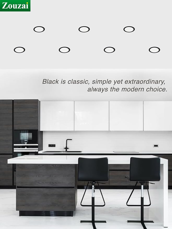 zouzai 12 Pack 4 Inch Black 5CCT Reset Ultra-Thin LED Recessed Ceiling Light with Junction Box, 2700K/3000K/3500K/4000K/5000K Selectable, 9W Dimmable, led can Lights - ETL and Energy Star Certified