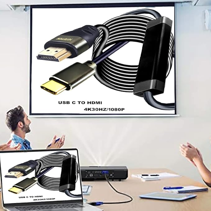 USB-C to HDMI Adapter - 30FT Active Cable, 4K30Hz, 1080P - Male USB-C to HDMI Out Lead for Computer, Laptop, Projector