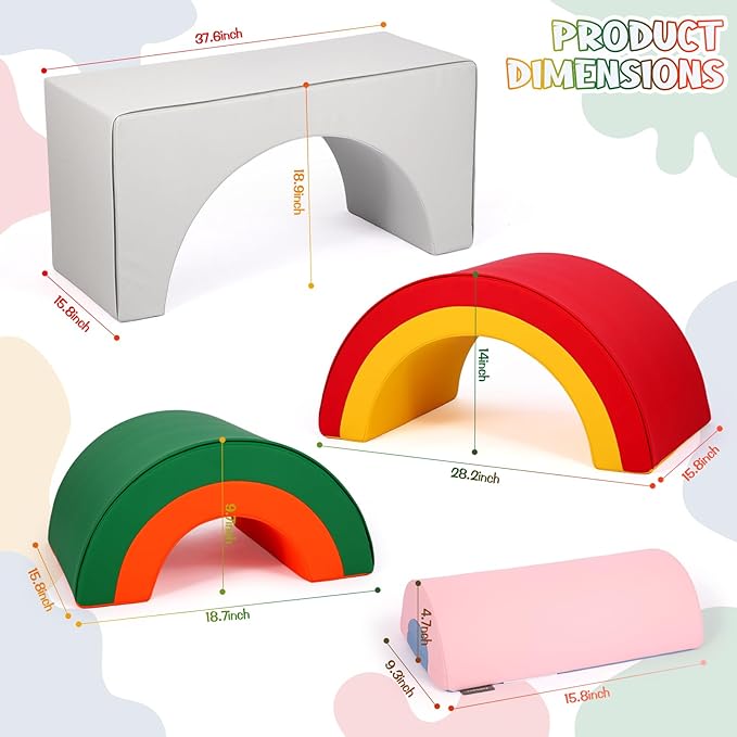 Asweets 4 in 1 Rainbow Foam Climbing Blocks for Toddlers, Indoor Soft Climb and Crawl Play Climbing Toys for Creativity & Imagination, Recognize Color