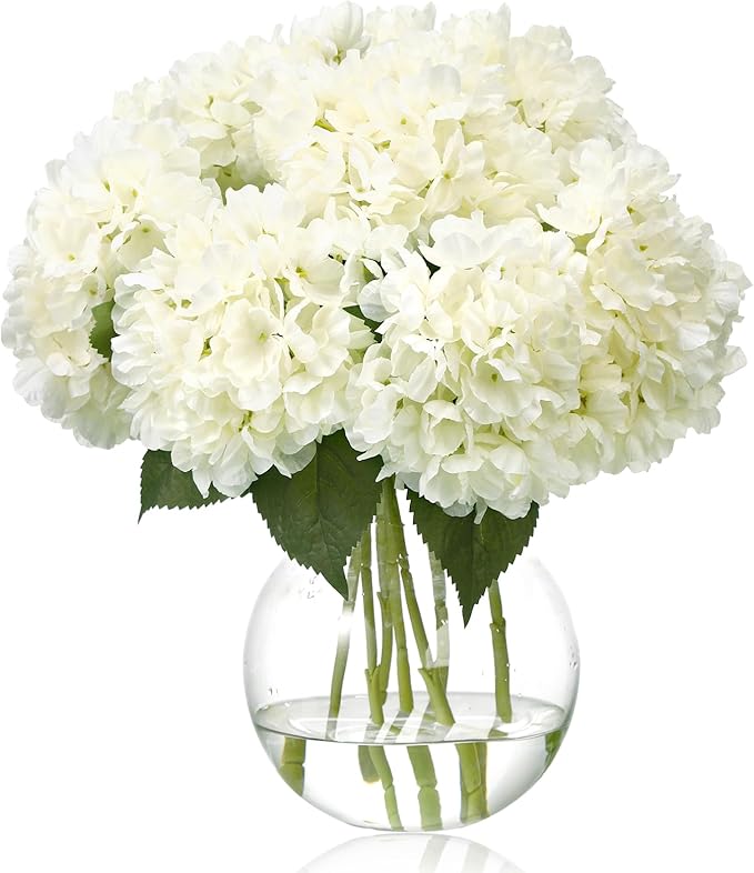 8 Pcs 18 Inch Hydrangea Artificial Flowers Faux Hydrangea Flowers with Stems Fake Bouquet Bulk Realistic Floral for Fall Home Table Christmas Indoor Outdoor Decoration (Beige)