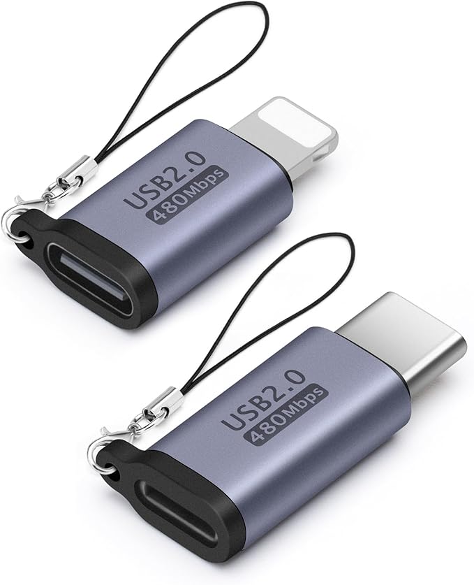 USB-C to Lightning Adapter (2-Pack), Data Transfer and Interface Conversion, Charging - Grey