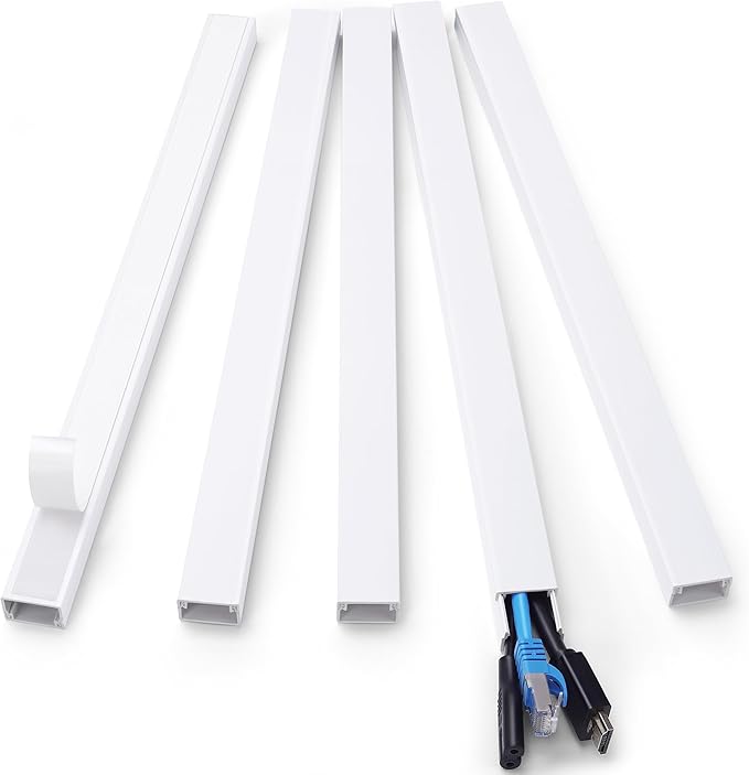 ZhiYo Cord Hider 71in(5 x L14in), Cord Covers for Wires on Wall, Cable Hider for Wall Mounted TV, Wire Cover for 2-4 Cords, Paintable Wire Concealer, Easy Cable Management, W0.95in H0.55in, White