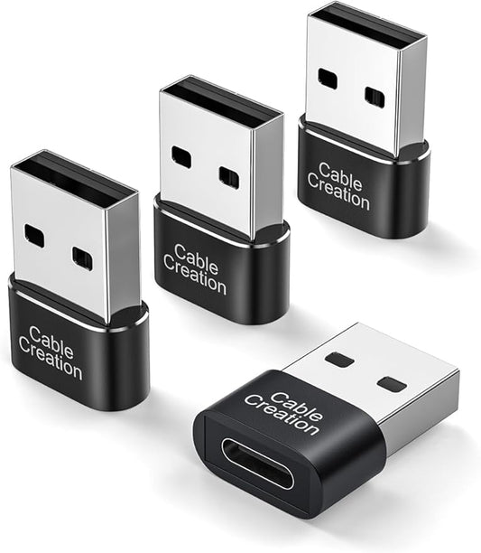CableCreation USB to USB C Female Adapter 4Pack Compatible with iPhone 16, 15, Samsung Galaxy S24, iPad, Apple Watch, Airpods, CarPlay