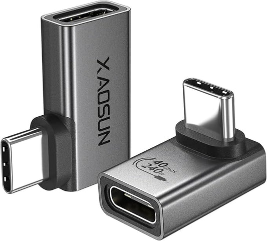 XAOSUN 90 Degree USB C to C Adapter Mixed Pack (240W 40Gbp 8K),Right Angle USB C Male to USB C Female Adapter, USB4 Type C Power Data Extender for rog Ally, steam Deck, Dock, iPhone 15 pro max Plus