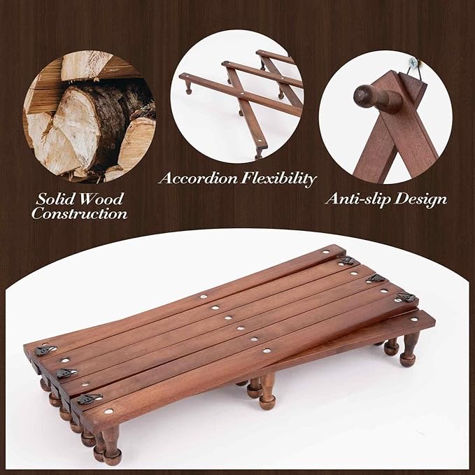 Accordion Wall Hanger with 20 Hooks, Expandable Wall Hat Display Rack, Wooden Wall Hook for Coat, Hats, Baseball Caps, Coffee Mug, Jewelry(Brown)