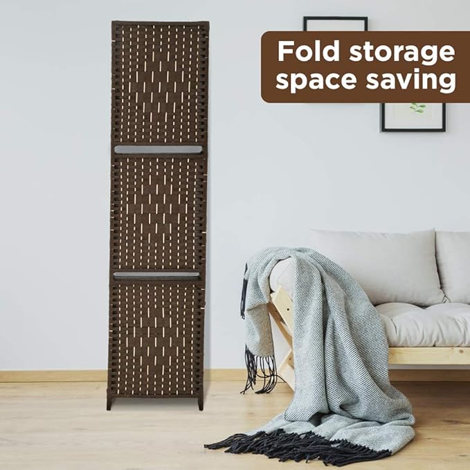 Room Divider 6 Panel Room Screen Divider Folding Portable partition Screen Wood with Removable Storage Shelves Colour Brown