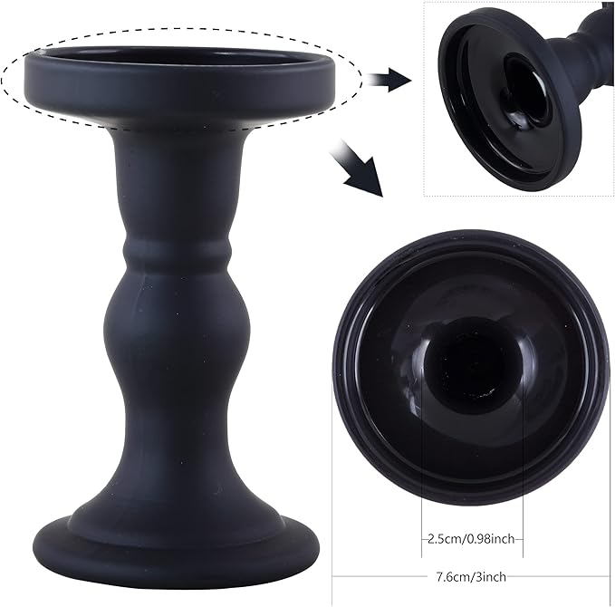 GMWD 3 Pcs Black Glass Candle Holder Set Clear, Candlesticks Holders Pillar Taper Candles Tealight Stand for Wedding Centerpieces Home Decorations Dining Table