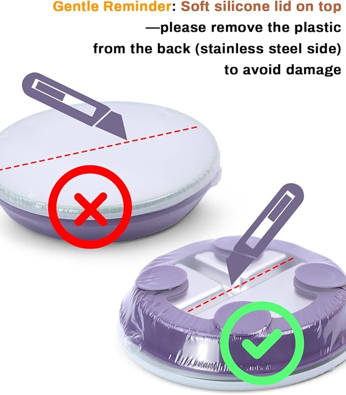 Stainless Steel Toddler Suction Plate with Lid, Deepened 9" Divided Plates with Removable Silicone Sleeves for Kids, Non Toxic Unbreakable Snack Dishes Set of 4, Sage Blue Beige Lilac