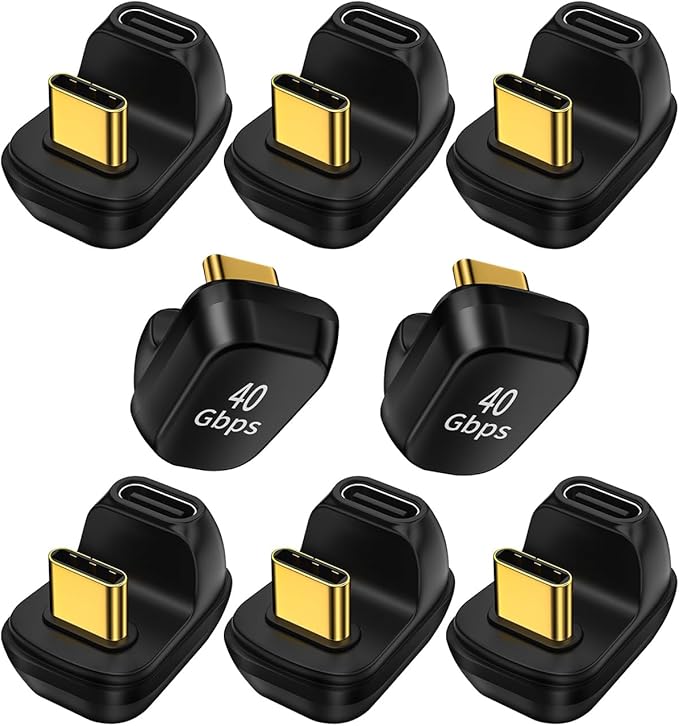 180 Degree USB C Adapter U Shape 40Gbps Data Transfer USB 4.0/Thunderbolt 4 Type C Male to Female Connector Extender for Mobile Phone, Switch, Steam Deck, Tablet, Laptop (8 Pack)